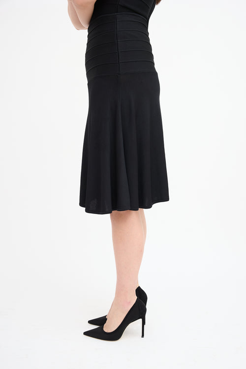 Hervé Léger Black Bandage Flounce Midi Skirt