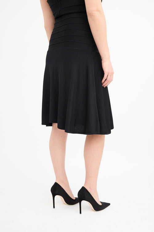 Hervé Léger Black Bandage Flounce Midi Skirt