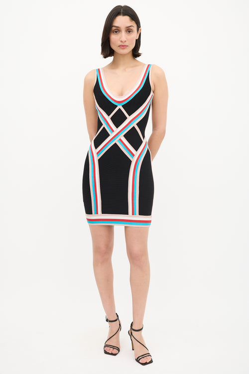 Hervé Léger Black & Multi Stripe Bandage Dress