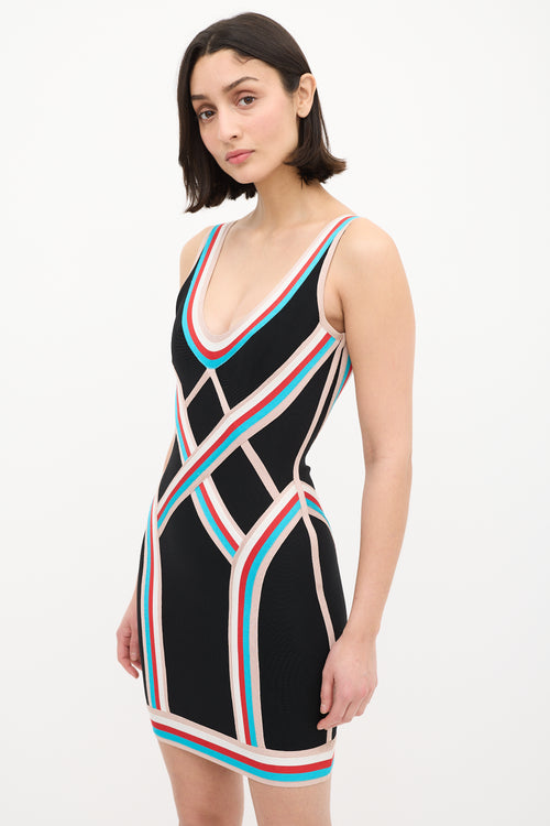 Hervé Léger Black & Multi Stripe Bandage Dress