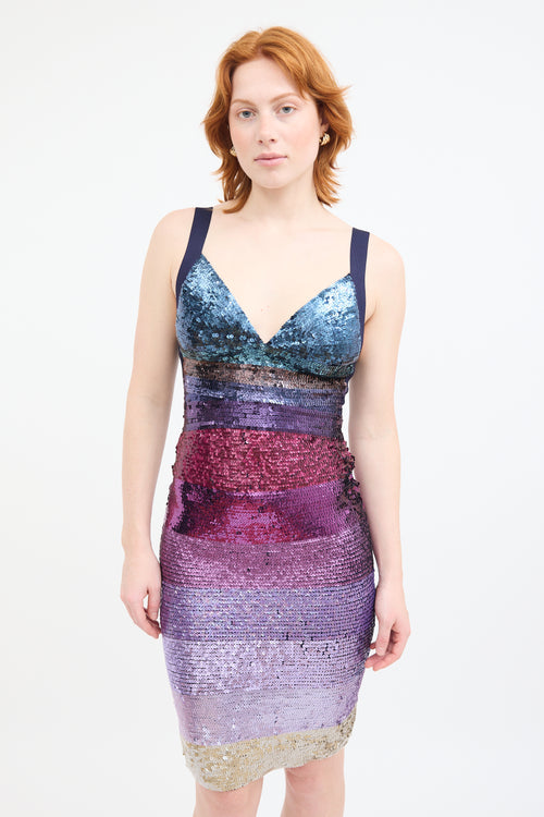 Hervé Léger Blue & Purple Ombré Sequin Dress