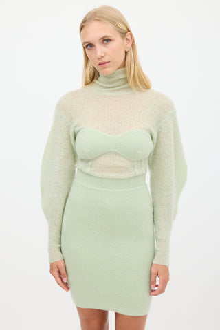 Hervé Léger Green Ribbed Knit Bustier Dress