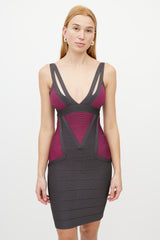 Hervé Léger Grey & Pink Bandage Dress