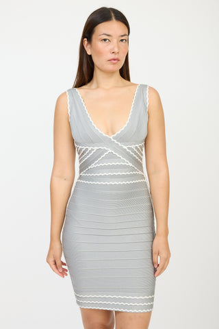 Hervé Léger Grey & White Bandage Dress