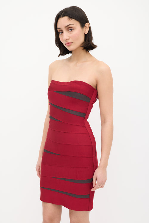 Hervé Léger Red Strapless Bandage Dress