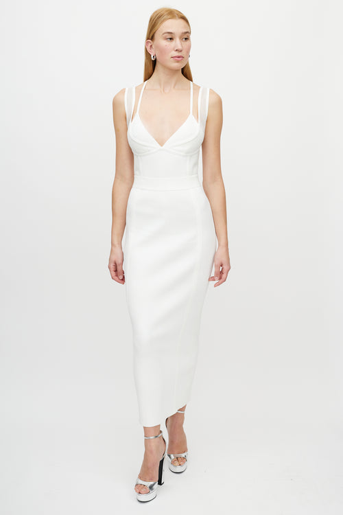 Hervé Léger White Bralette Ribbed Dress