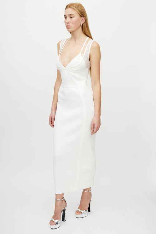 Hervé Léger White Bralette Ribbed Dress