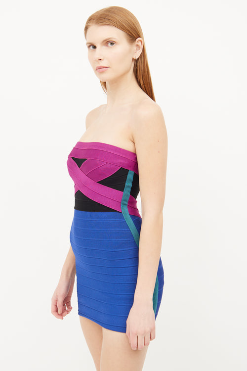 Hervé Léger Blue Multi Colour Bandage Dress