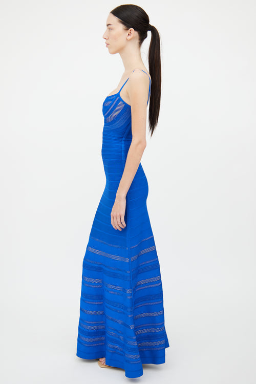 Hervé Léger Blue Beige Bandage Maxi Dress