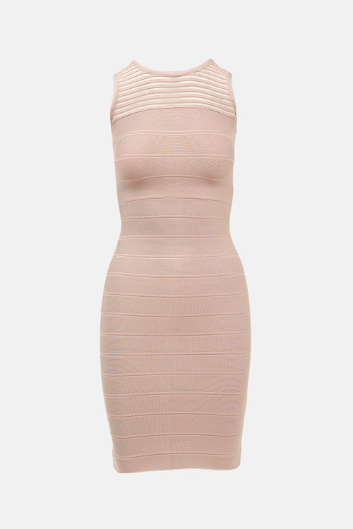 Hervé Léger Striped Mesh Bandage Dress