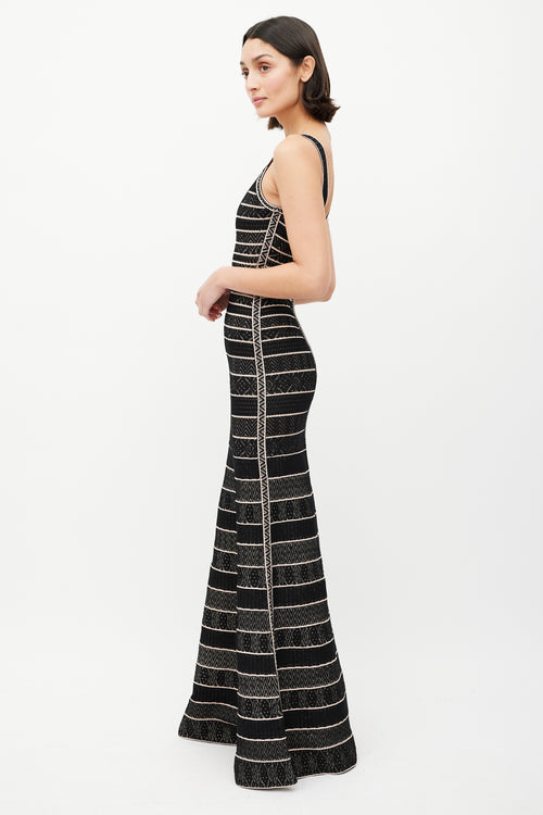 Hervé Léger Black & Pink Stripe Knit Co-Ord Set