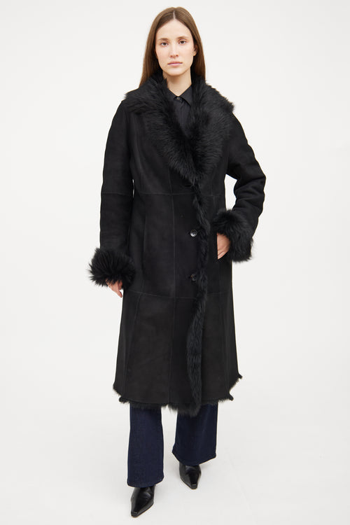 Hiso Black Shearling Long Sleeve Coat