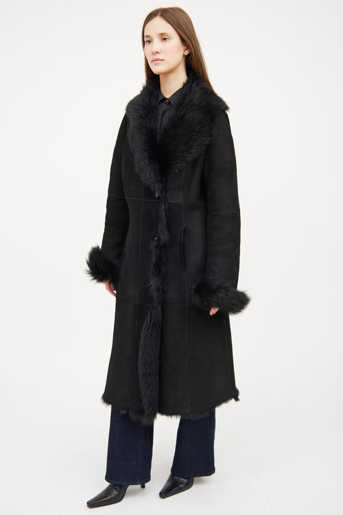 Hiso Black Shearling Long Sleeve Coat