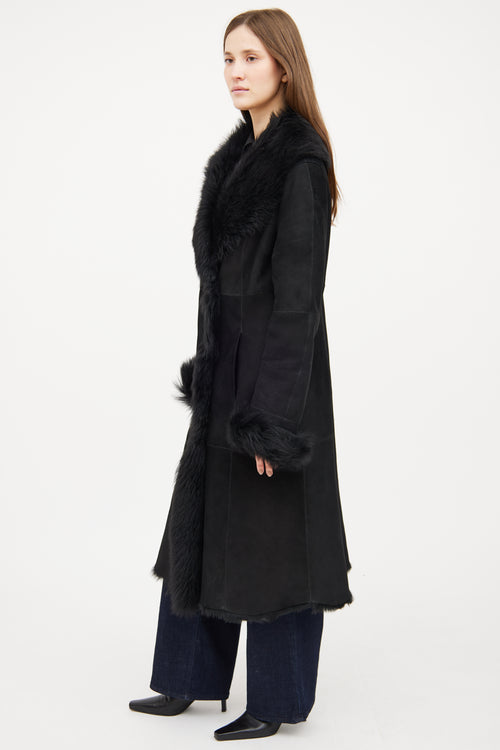 Hiso Black Shearling Long Sleeve Coat