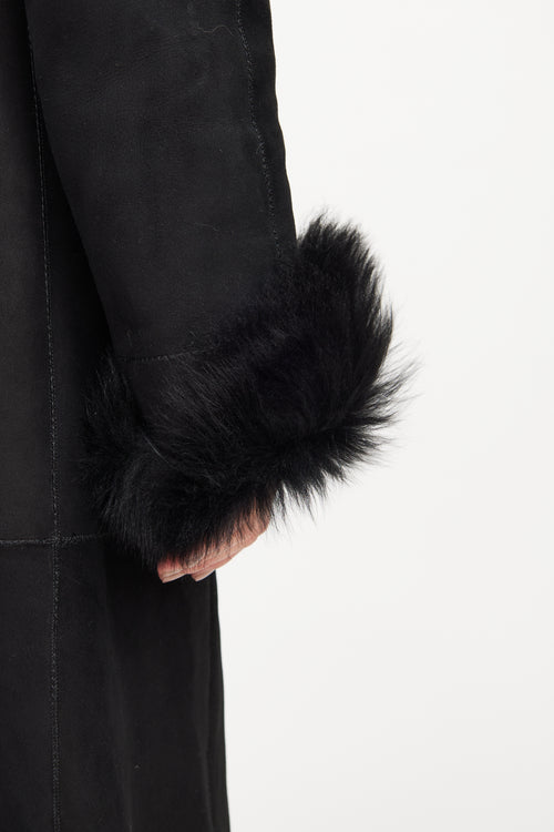 Hiso Black Shearling Long Sleeve Coat