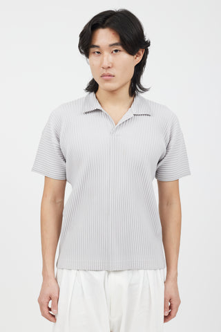 Homme Plissé Issey Miyake Grey Pleated Polo Shirt