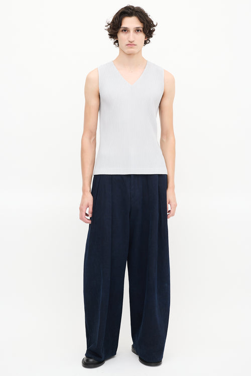 Homme Plissé Issey Miyake Light Grey Pleated V-Neck Tank Top