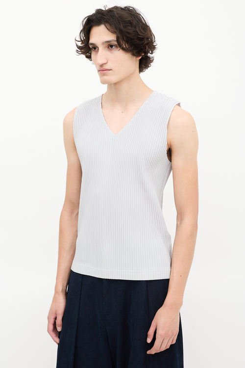 Homme Plissé Issey Miyake Light Grey Pleated V-Neck Tank Top