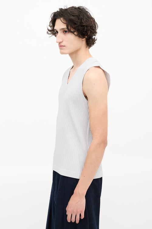 Homme Plissé Issey Miyake Light Grey Pleated V-Neck Tank Top