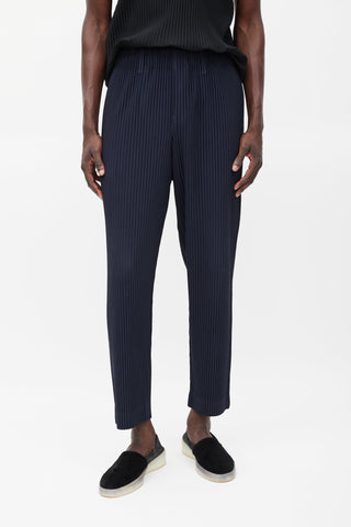 Homme Plissé Issey Miyake Navy Pleated Tapered Trouser