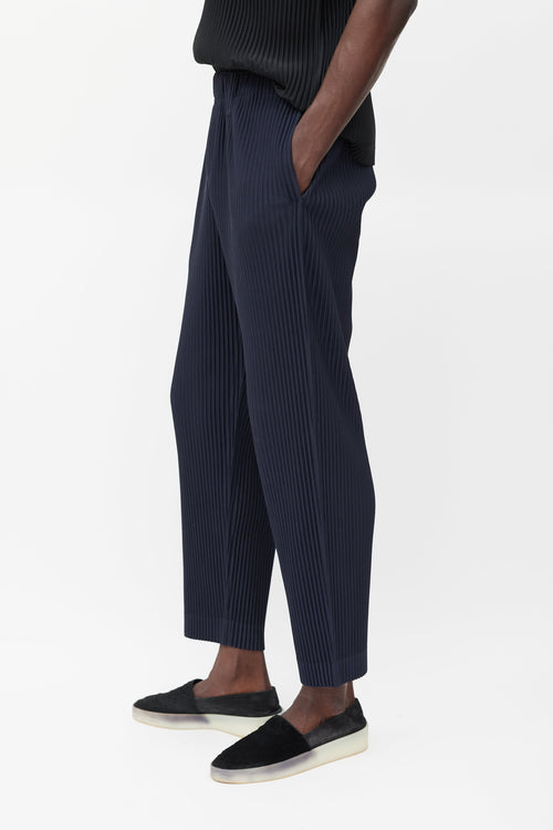 Homme Plissé Issey Miyake Navy Pleated Tapered Trouser