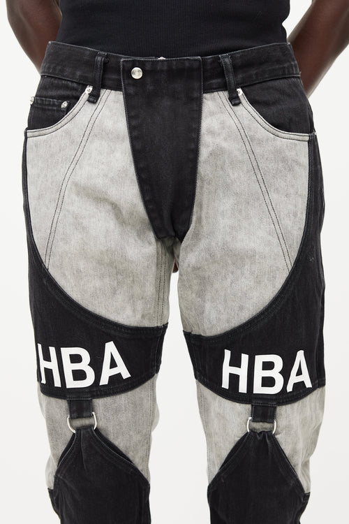 Hood By Air Black & Grey Panelled Logo Jeans