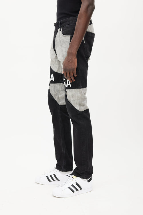 Hood By Air Black & Grey Panelled Logo Jeans