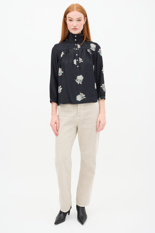 Horses Atelier Black & Multi Silk Floral Top