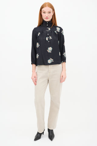 Horses Atelier Black & Multi Silk Floral Top