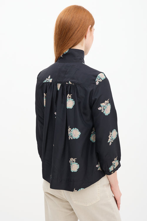 Horses Atelier Black & Multi Silk Floral Top