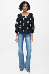 Horses Atelier Black & Multicolour Floral Silk Top