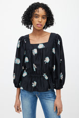 Horses Atelier Black & Multicolour Floral Silk Top
