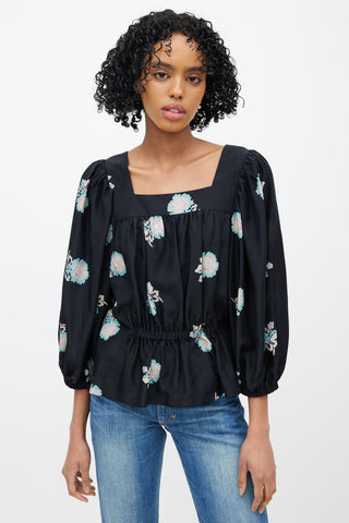 Horses Atelier Black & Multicolour Floral Silk Top