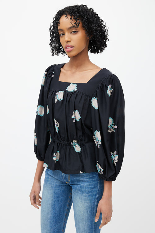 Horses Atelier Black & Multicolour Floral Silk Top