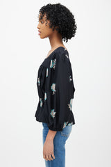 Horses Atelier Black & Multicolour Floral Silk Top