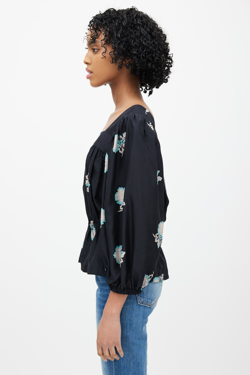 Horses Atelier Black & Multicolour Floral Silk Top