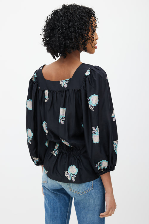 Horses Atelier Black & Multicolour Floral Silk Top