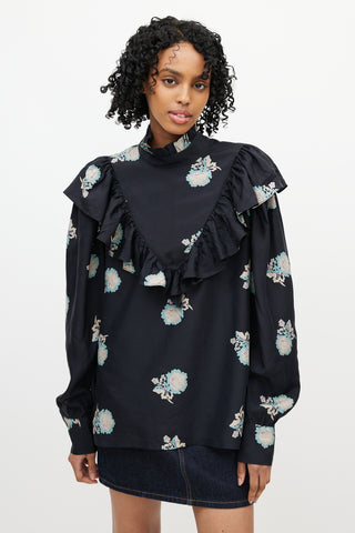 Horses Atelier Black & Multicolour Floral Silk Top