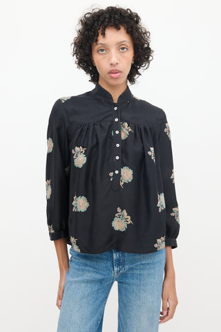 Horses Atelier Black & Multicolour Silk Floral Shirt