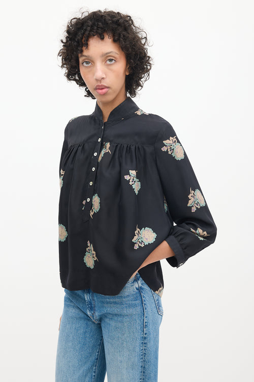 Horses Atelier Black & Multicolour Silk Floral Shirt