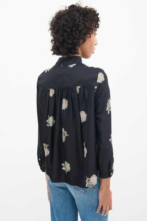 Horses Atelier Black & Multicolour Silk Floral Shirt