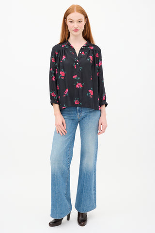 Horses Atelier Black & Red Silk Floral Shirt