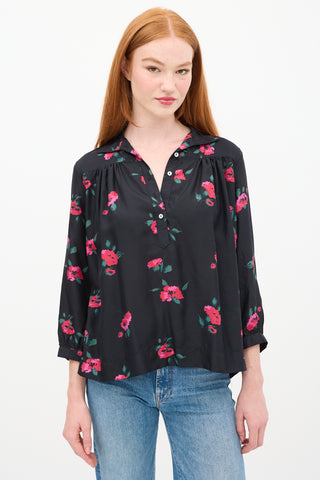 Horses Atelier Black & Red Silk Floral Shirt