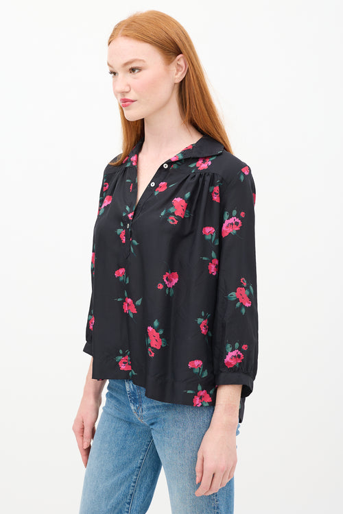 Horses Atelier Black & Red Silk Floral Shirt