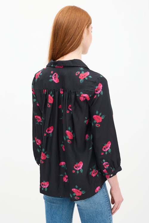 Horses Atelier Black & Red Silk Floral Shirt