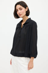 Horses Atelier Black Semi Sheer High Collar Blouse
