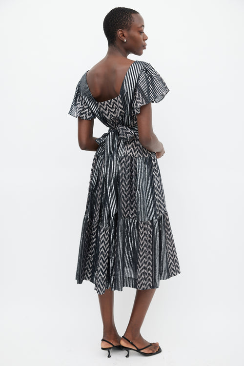 Horses Atelier Black & Silver Striped Belted Dress