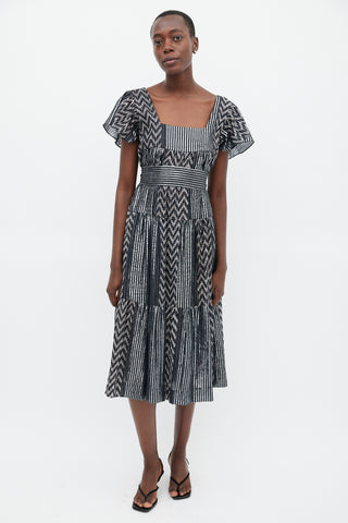 Horses Atelier Black & Silver Striped Belted Dress