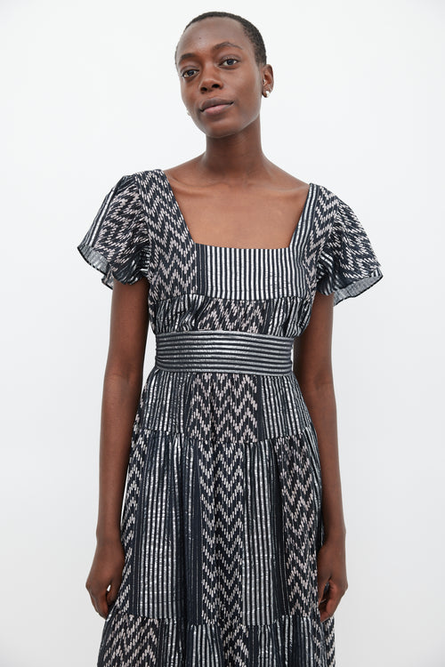 Horses Atelier Black & Silver Striped Belted Dress
