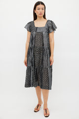 Horses Atelier Black & Silver Striped Tier Midi Dress
